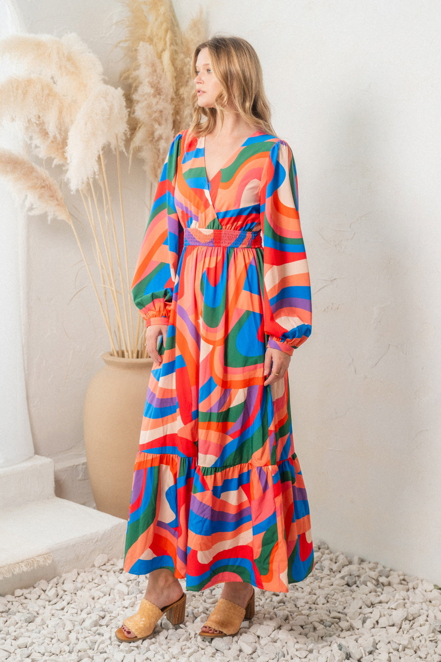 multi colored maxi dress Multi Color Geo Print Front Wrap Maxi Dress Large