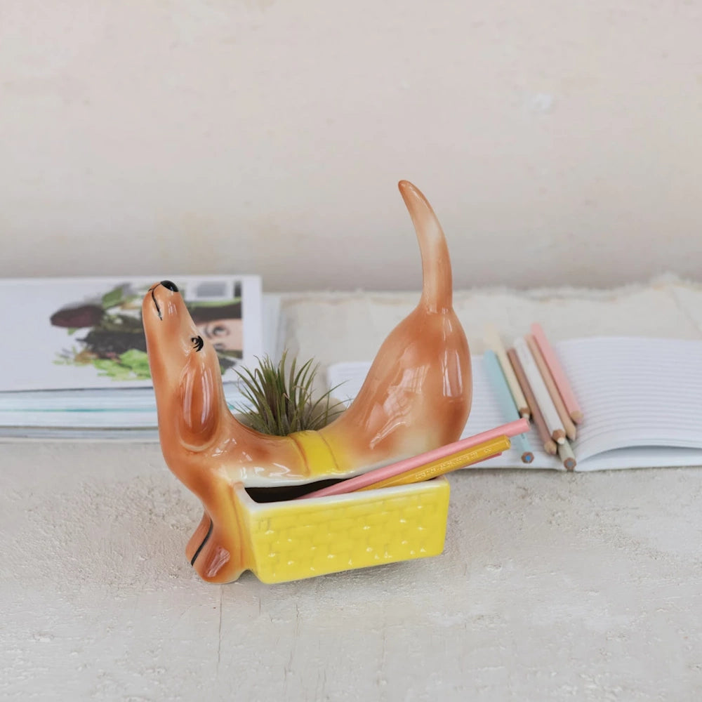 Decorative Stoneware Dog Shaped Planter