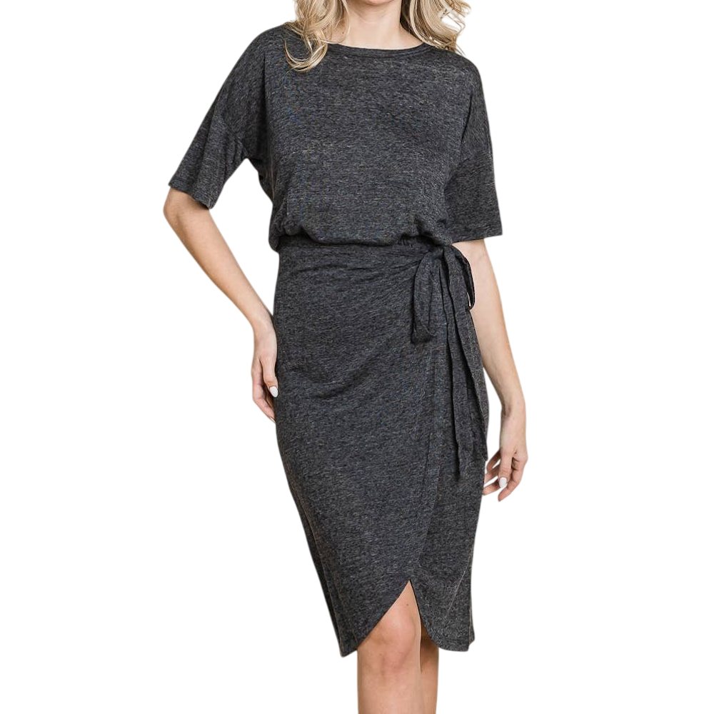Linen Blend Wrap T-Shirt Dress L