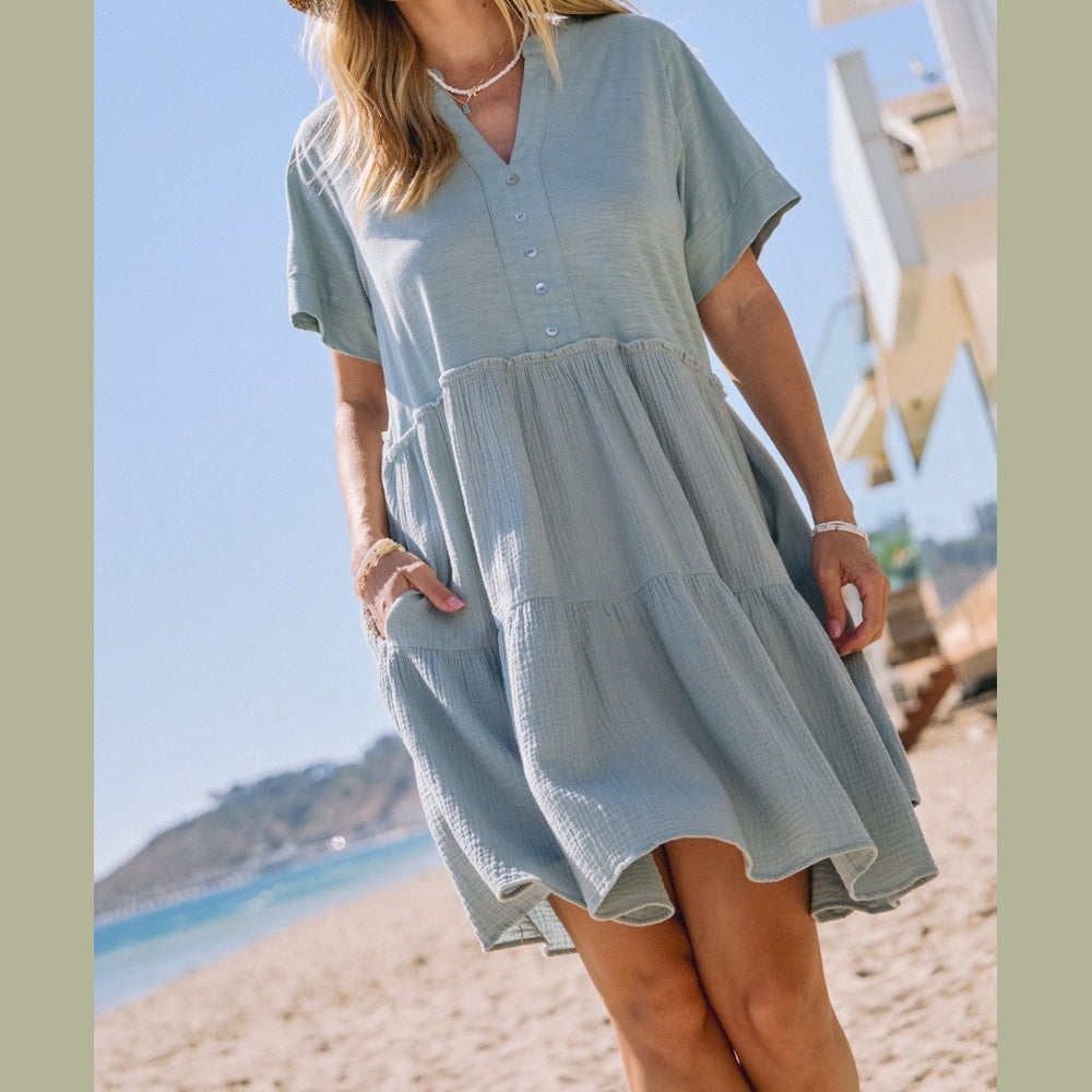 cotton slub mini dress Solid Slub Jersey & Cotton Gauze Mini Dress