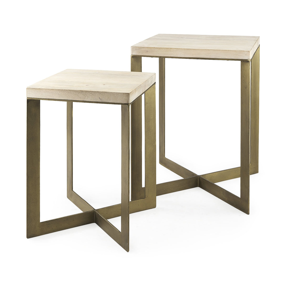 Faye (Set of 2) Barely Gray Finished Wood W/ Gold Metal Base Accent Tables — alternate view 2
