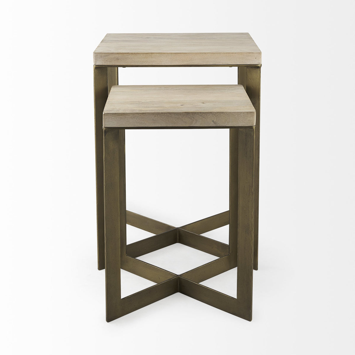 Faye (Set of 2) Barely Gray Finished Wood W/ Gold Metal Base Accent Tables — alternate view 3