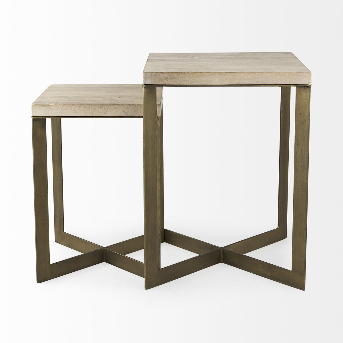 Faye (Set of 2) Barely Gray Finished Wood W/ Gold Metal Base Accent Tables — alternate view 4