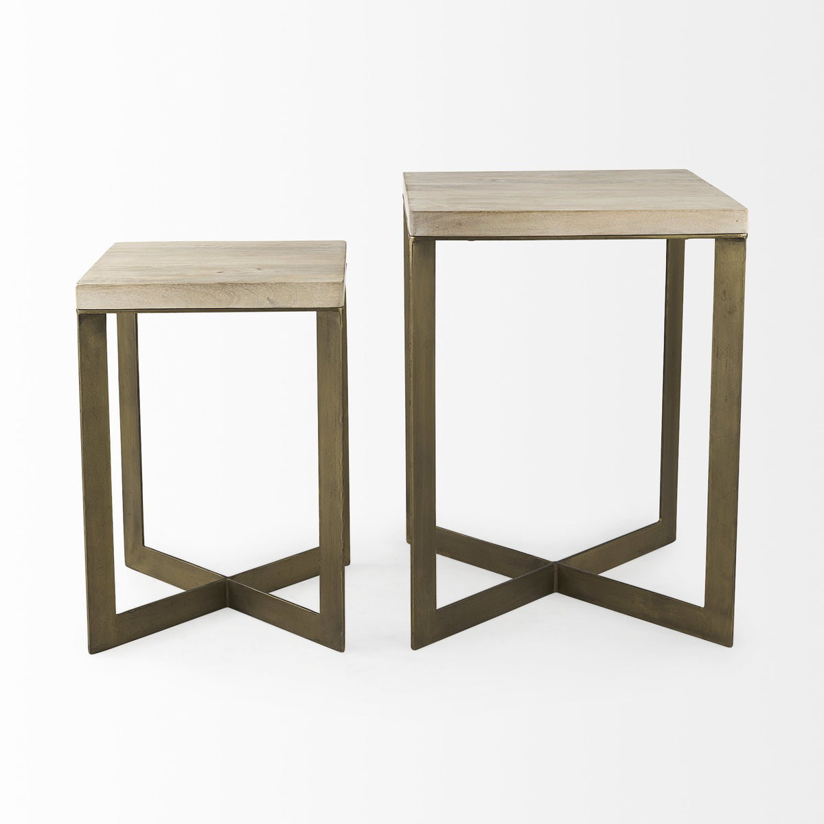 Faye (Set of 2) Barely Gray Finished Wood W/ Gold Metal Base Accent Tables — alternate view 5