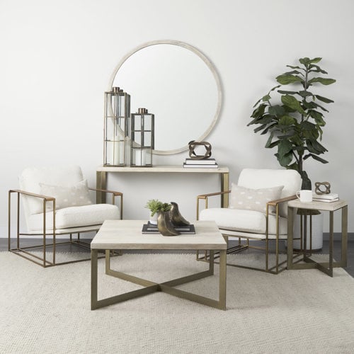 Faye (Set of 2) Barely Gray Finished Wood W/ Gold Metal Base Accent Tables