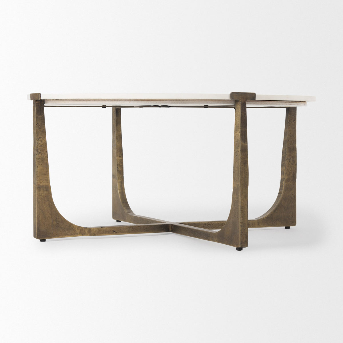 Atticus Marble and Antiqued Gold Metal Coffee Table — alternate view 4