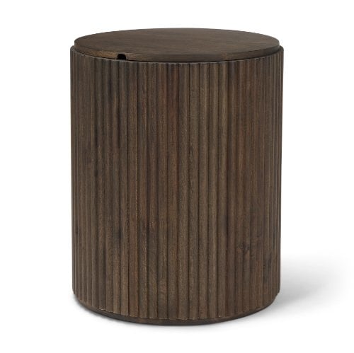 Dark Brown Wood Fluted Round Side Table — alternate view 2