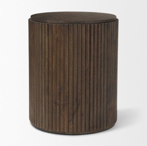 Dark Brown Wood Fluted Round Side Table — alternate view 3