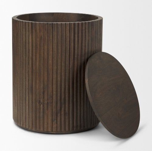 Dark Brown Wood Fluted Round Side Table — alternate view 4