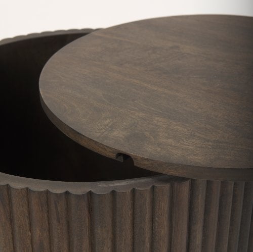 Dark Brown Wood Fluted Round Side Table — alternate view 5