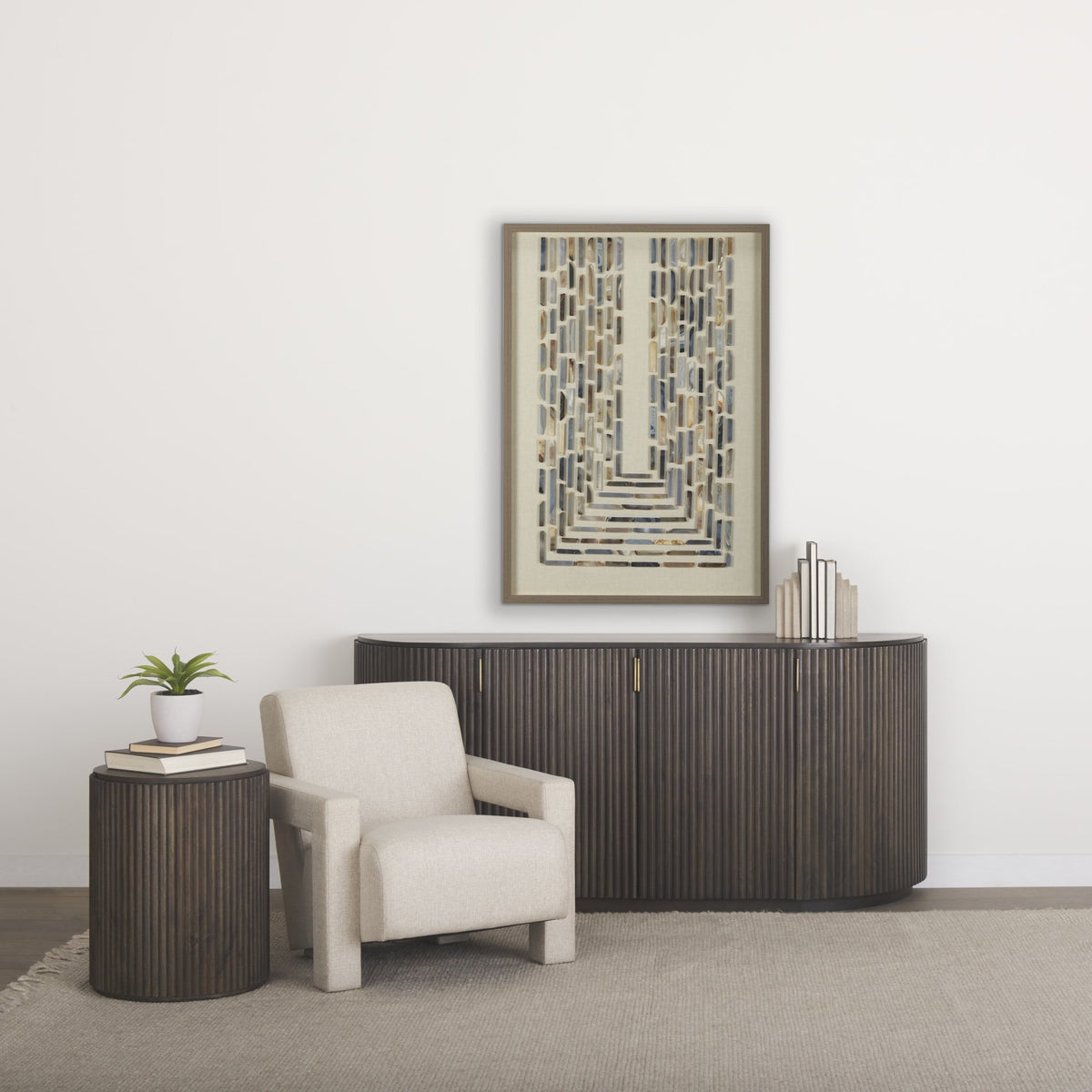 Dark Brown Wood Fluted Round Side Table