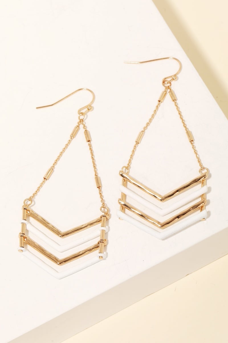 Chevron Cutout Drop Earrings - White
