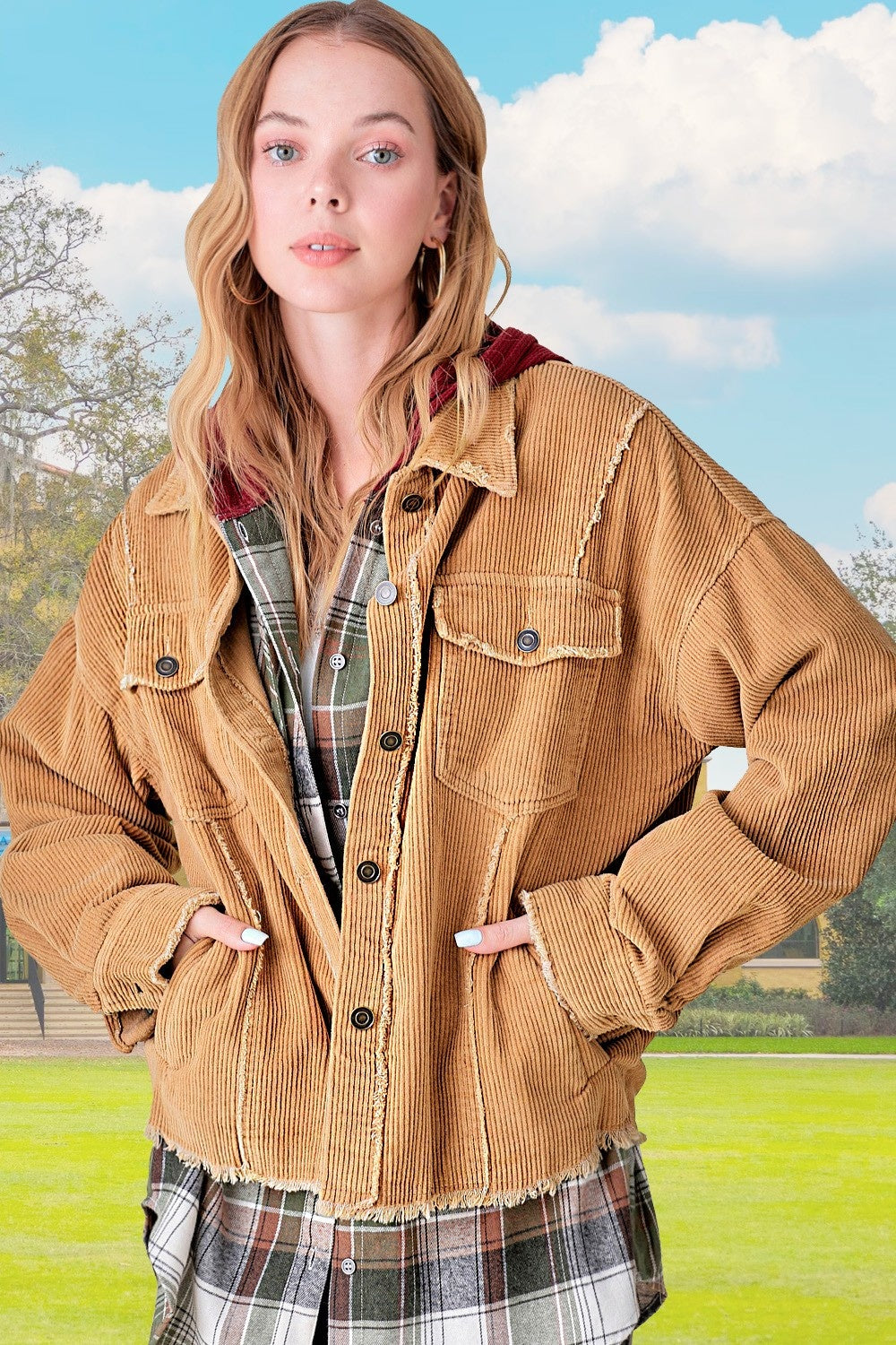 Washed Corduroy Oversized Button Down Jacket