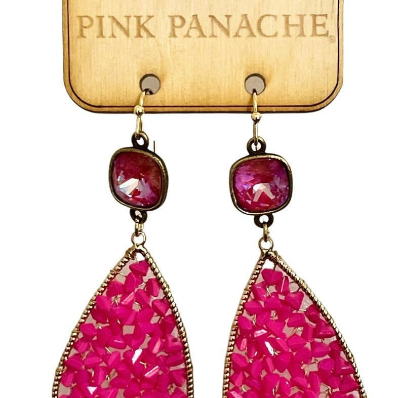 Fuchsia Woven Bead Teardrop Earring