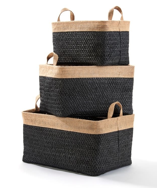 Black Lined Woven Basket with Handles, Large — alternate view 2