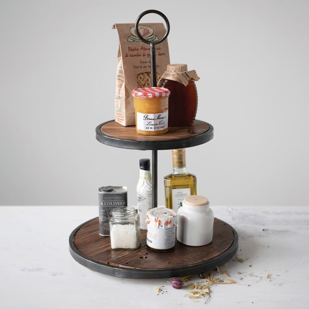Decorative Wood & Metal 2-Tier Tray — alternate view 5