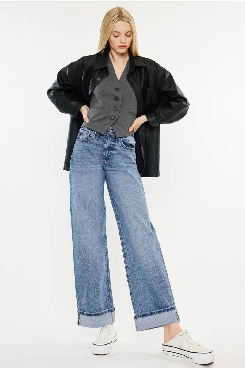 Kolbie High Rise Cuffed Wide Leg Jeans — alternate view 4