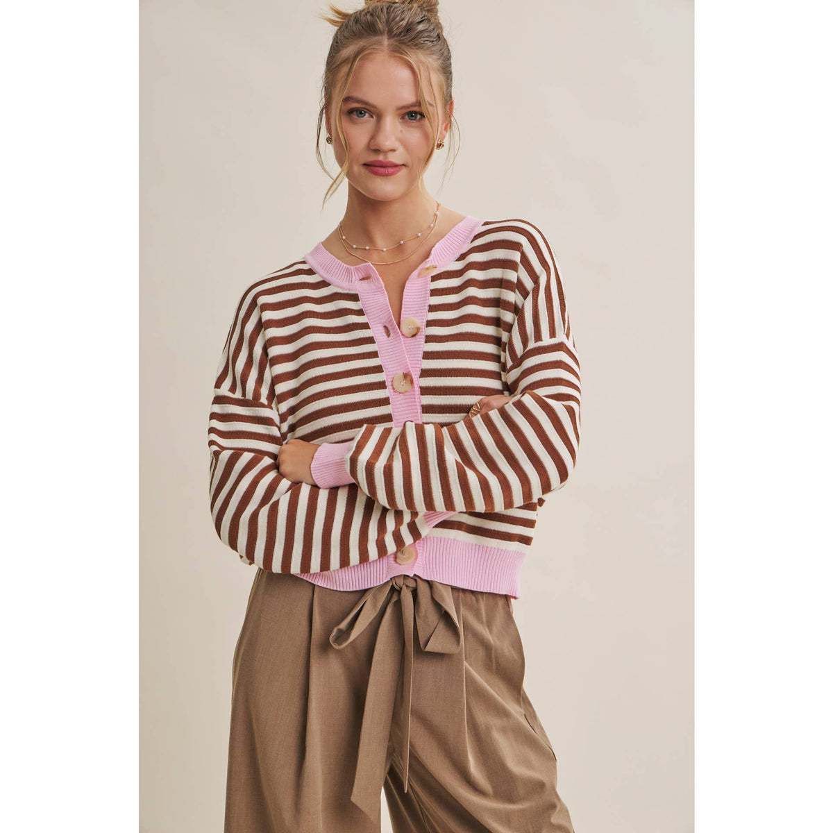 Striped Cotton Cardigan — alternate view 2