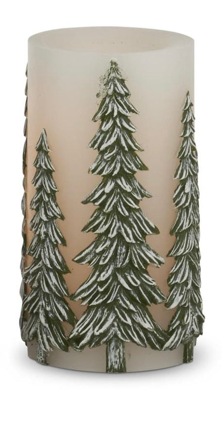 Small Green Embossed Trees LED Pillar Candle — alternate view 3