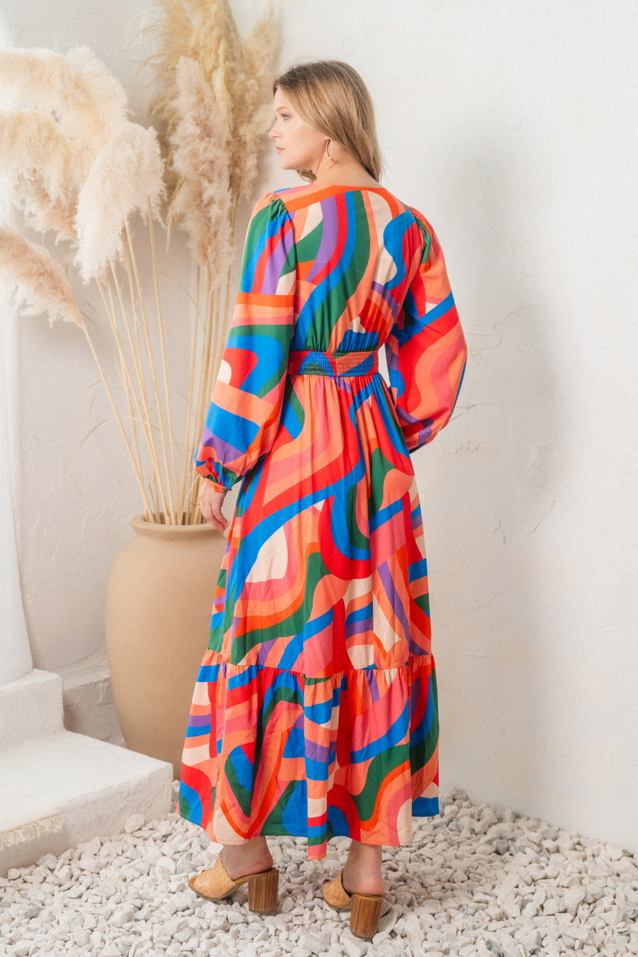 Multi Color Geo Print Front Wrap Maxi Dress — alternate view 2