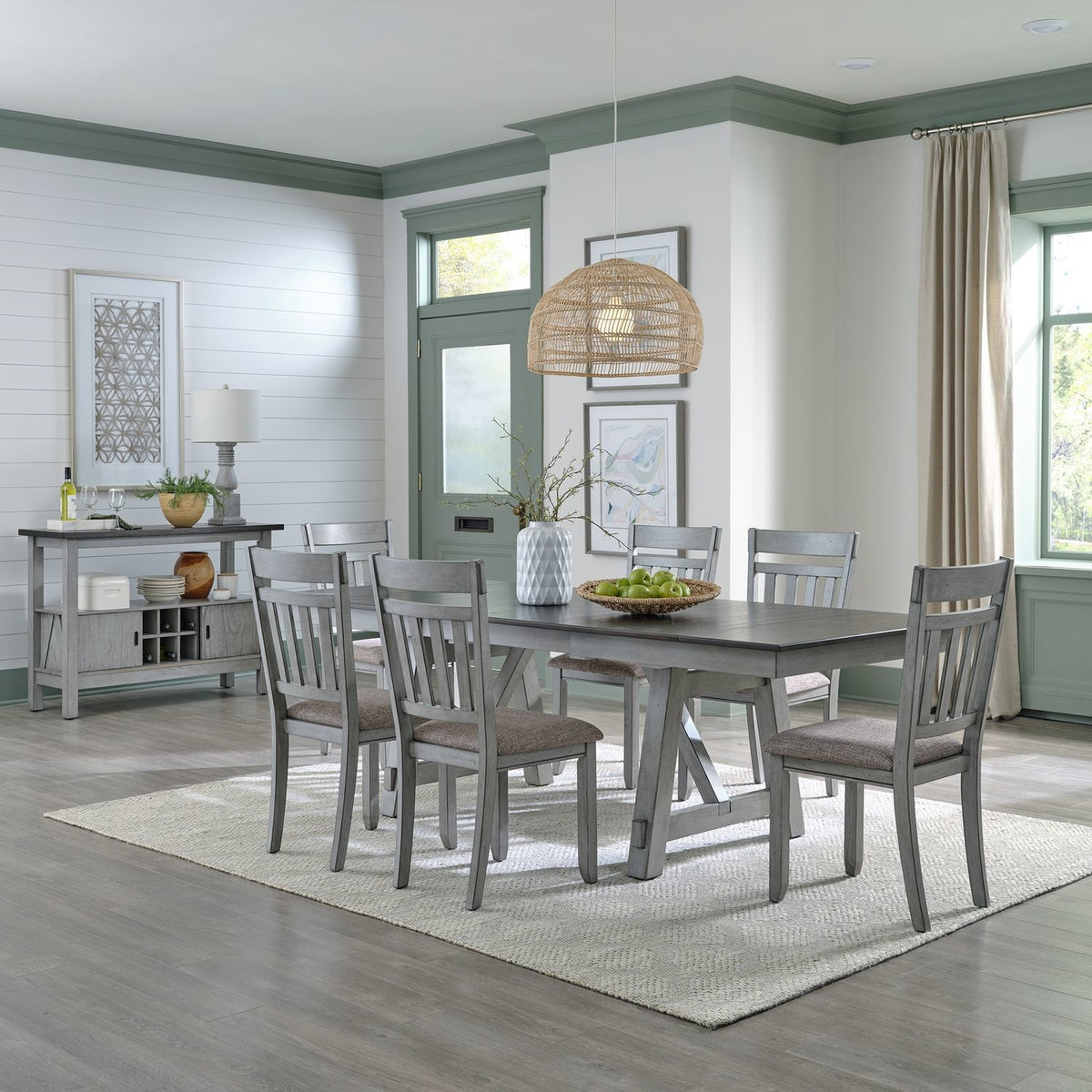 Newport Trestle Base Set with Six Chairs