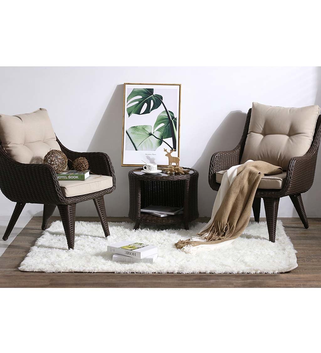 Wicker Chairs with Cushions and Table, 3-Piece Set — alternate view 2