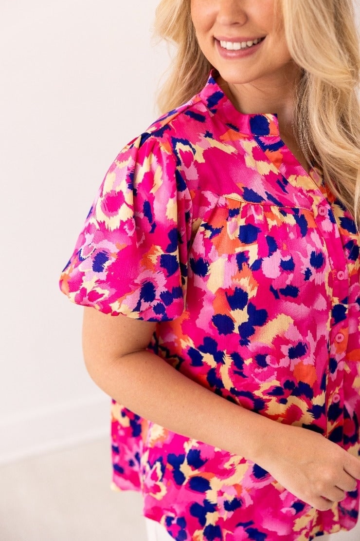 Pink & Purple Leopard Button-Up Blouse — alternate view 3
