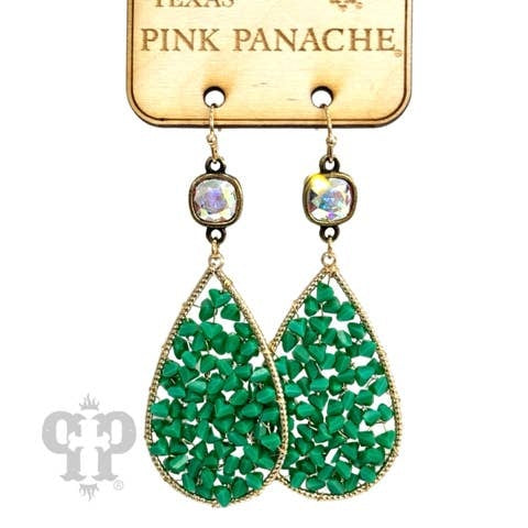 Green Woven Bead Teardrop Earring