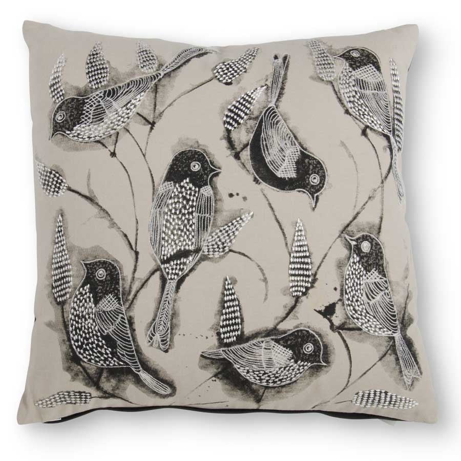 Square Tan and Black Multi Bird Pillow — alternate view 2