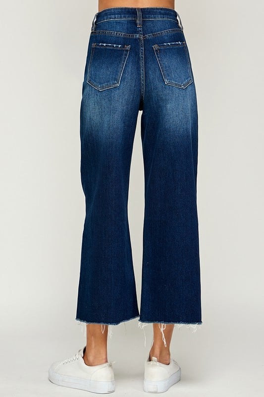 Dark Wide Leg Cropped Jeans with Raw Hem — alternate view 3
