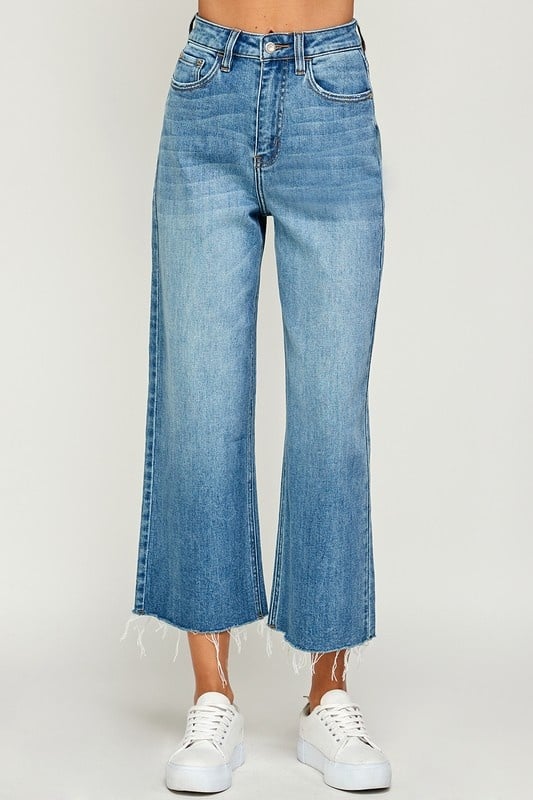 Medium Wash - High Rise Cropped Wide Leg Jeans — alternate view 3