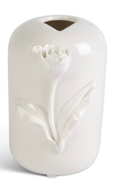Tall White Ceramic Vase With Raised Flowers — alternate view 3