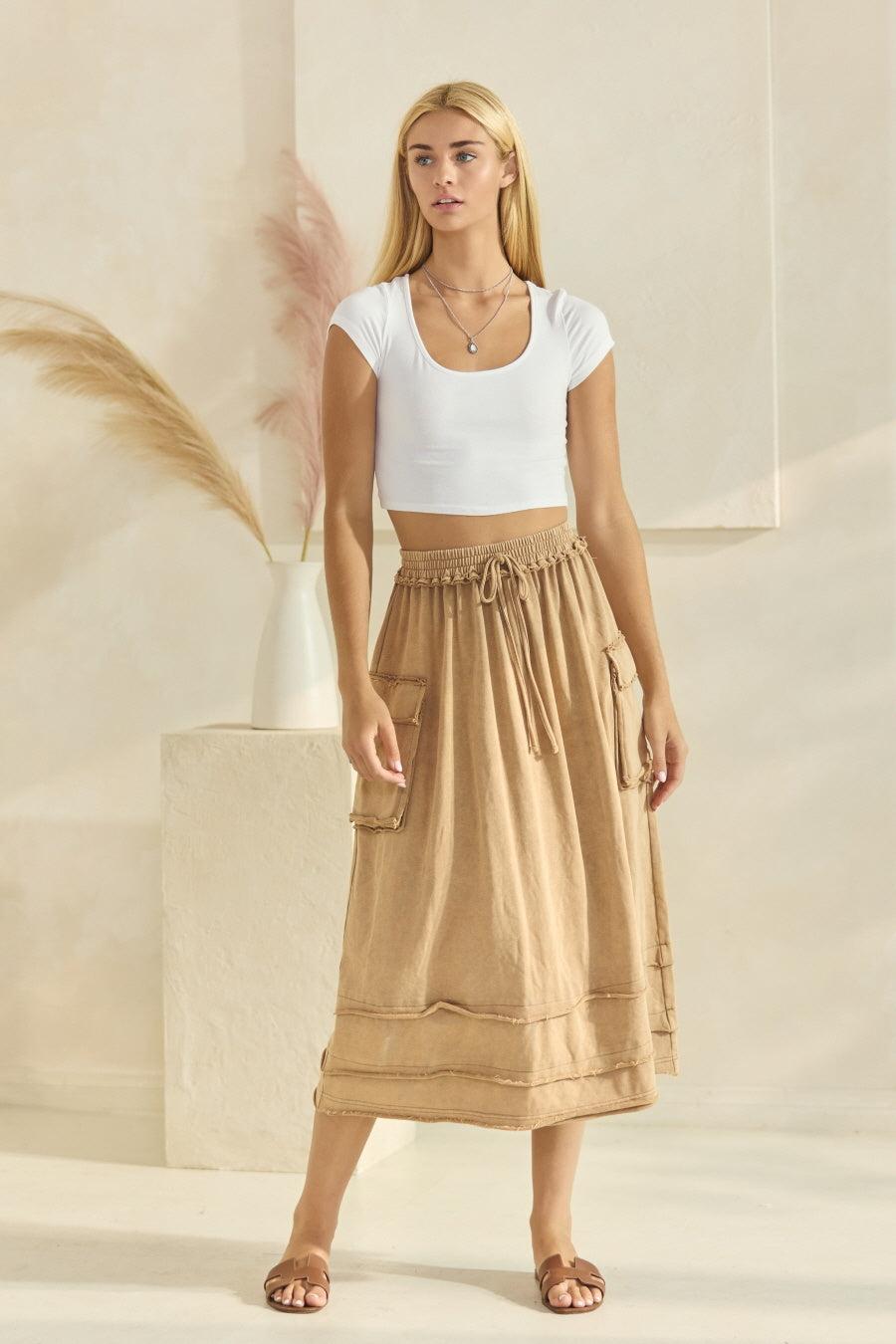 Acid Washed French Terry Skirt Washed Taupe