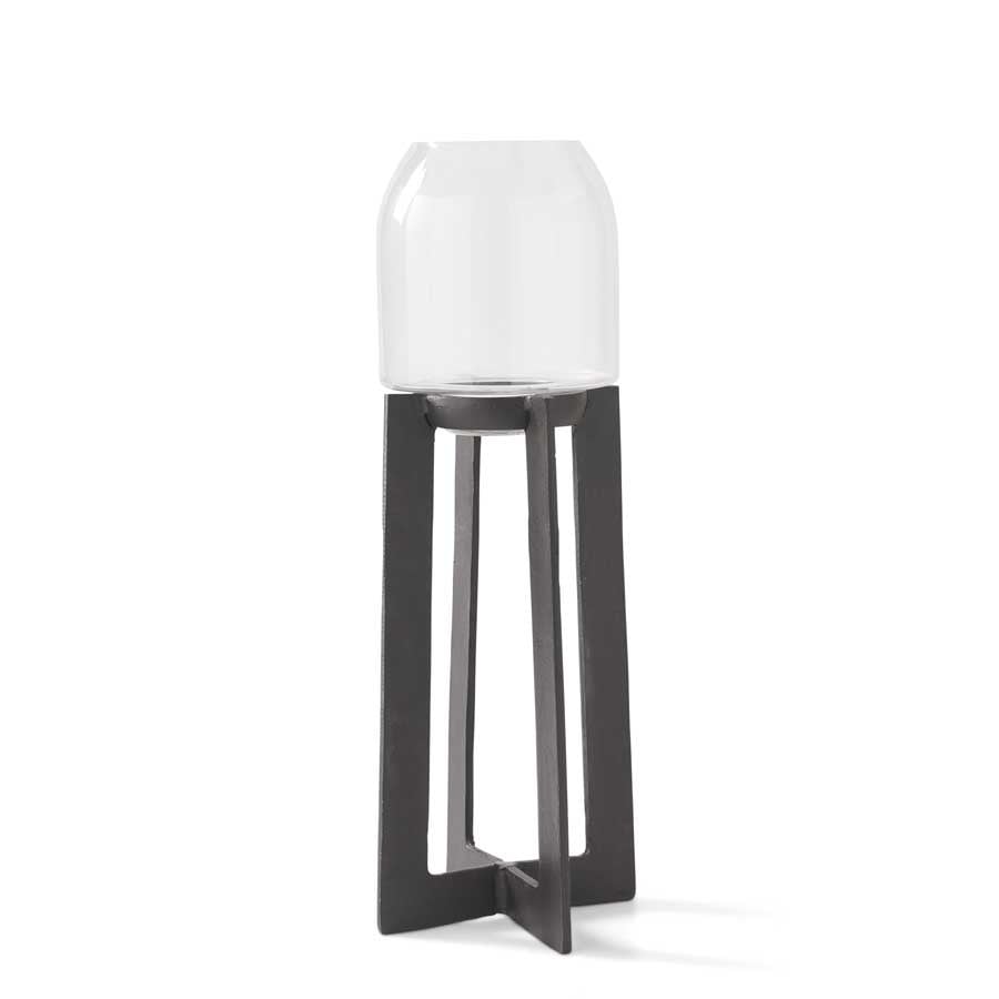 25 Inch Glass Hurricane on Modern Dark Metal Stand — alternate view 2