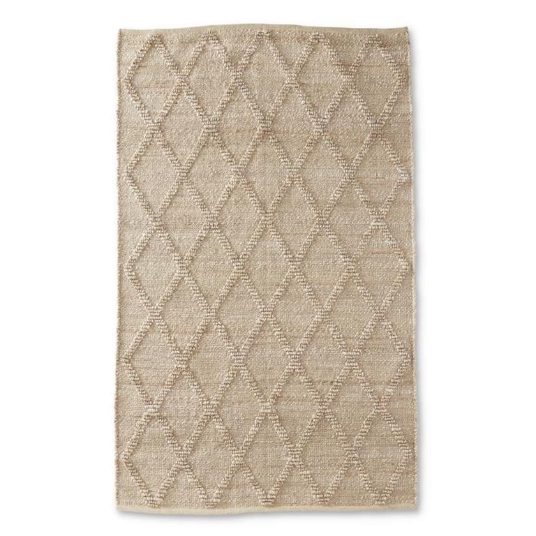 Tan Jute W/Jute Loop Diamond Shuttle Handwoven Rug (5X8)
