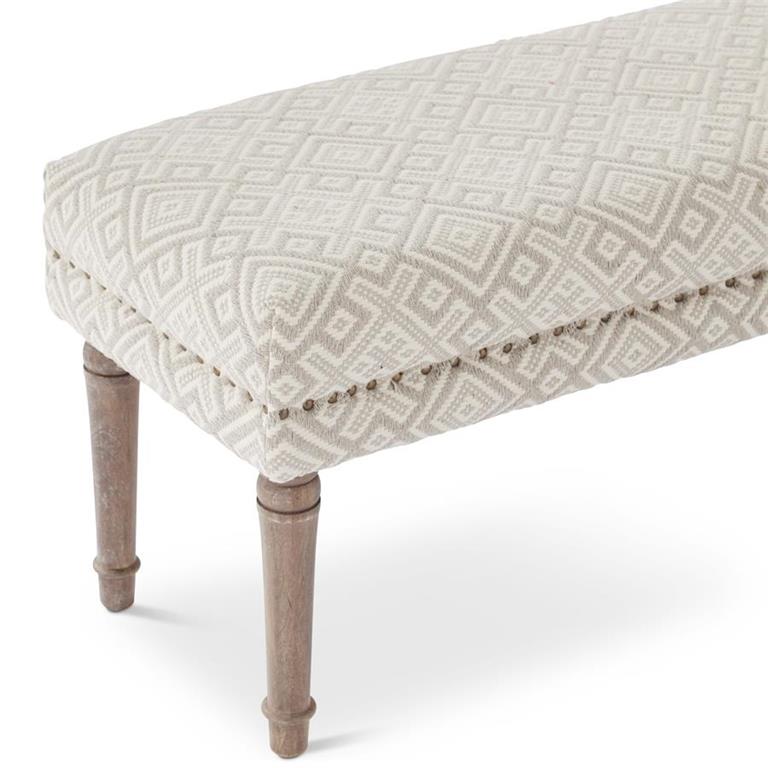 Cream & White Jacquard Upholstered Wood Bench — alternate view 2