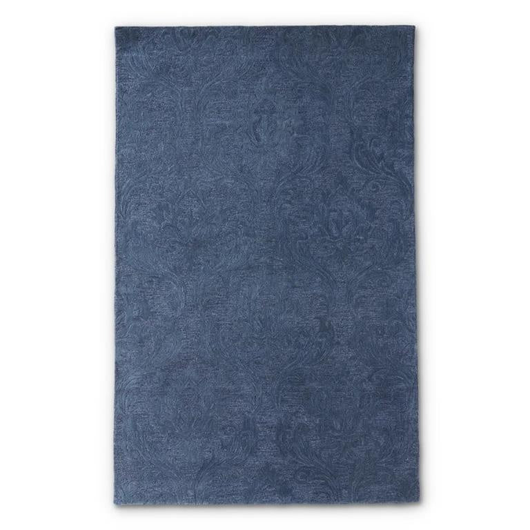 Blue Wool Damask Hand-Tufted Area Rug (5x8)