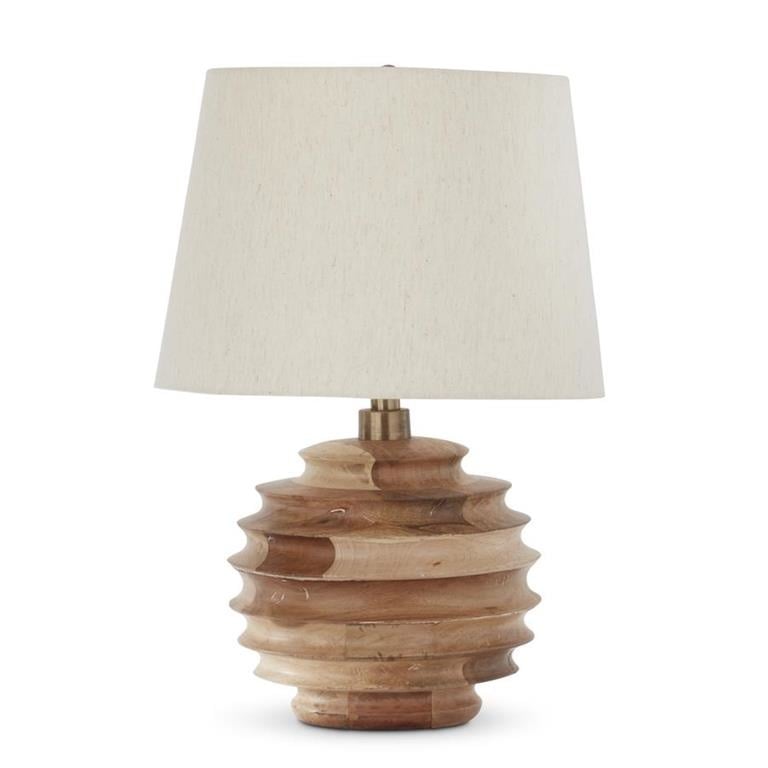 Light Mango Wood Ribbed Round Lamp — alternate view 2