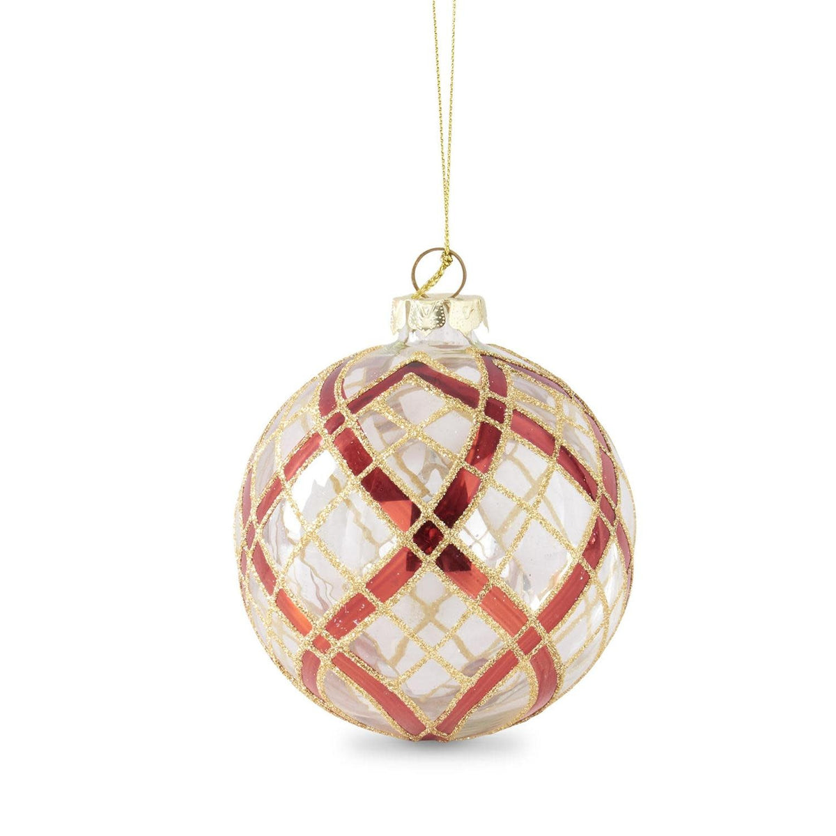 Clear Glass Ornament With Glittered Red & Gold Plaid — alternate view 4