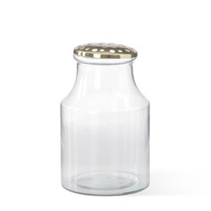 Gold Floral Frog Top Clear Glass Vase