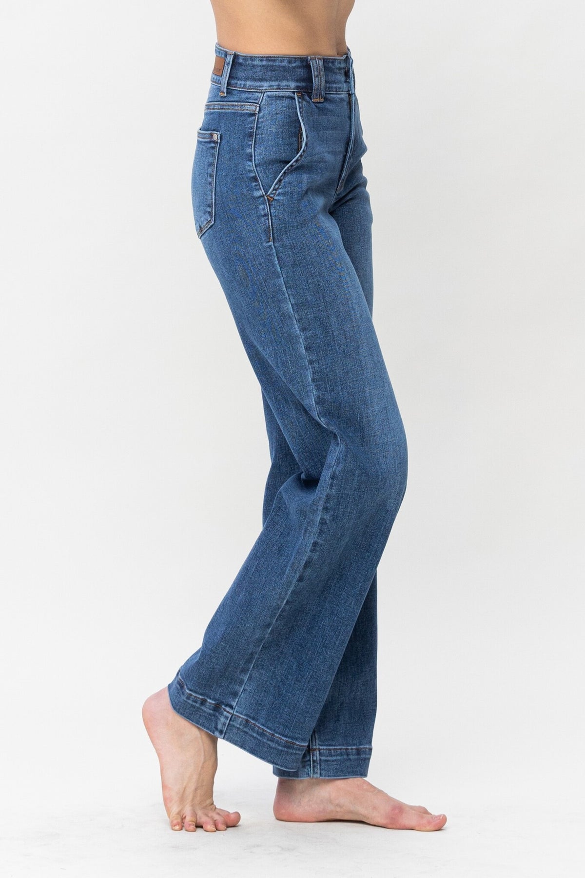 High Waist Double Button Wide Leg