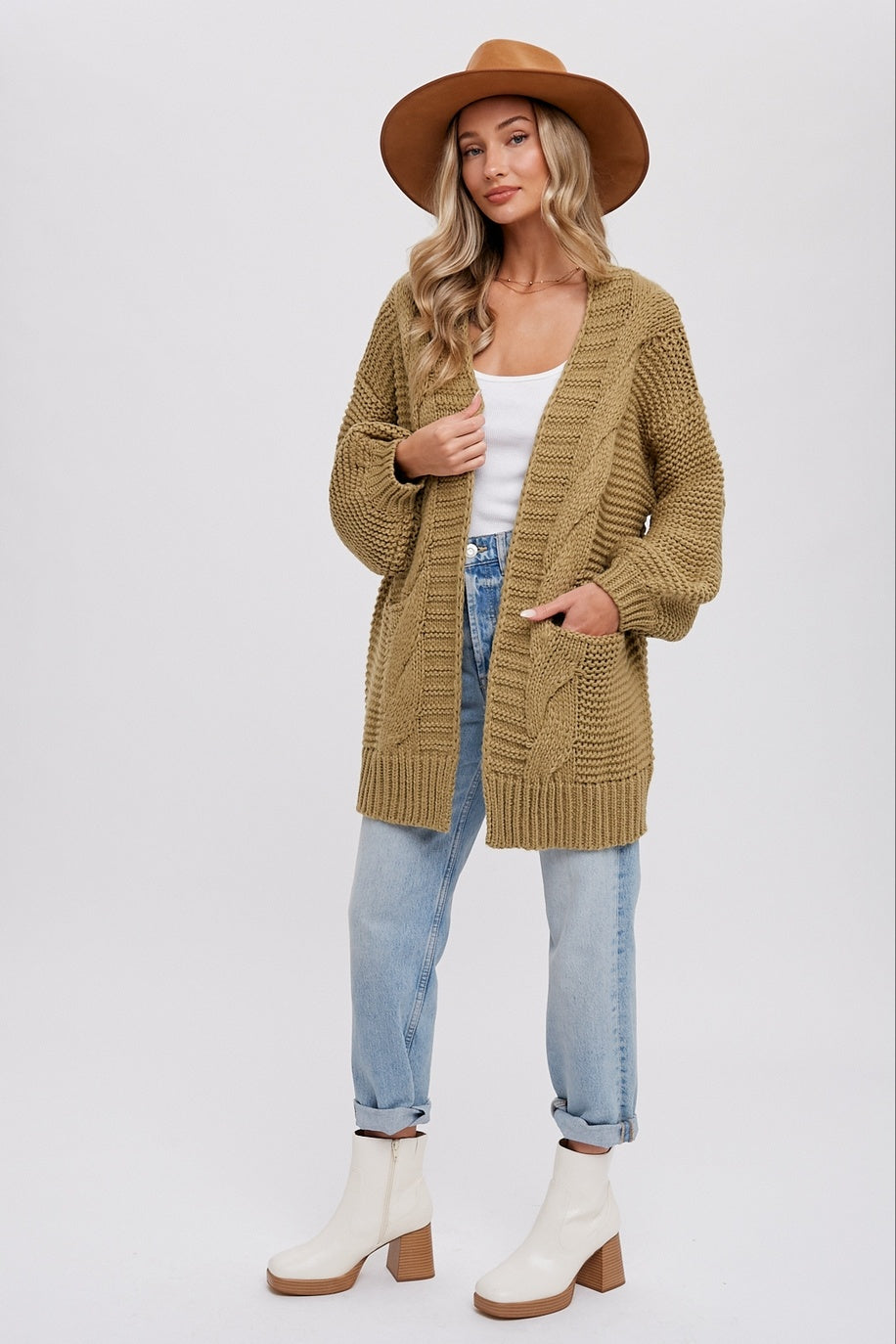 Chunky Cable Lantern Sleeve Cardigan — alternate view 6