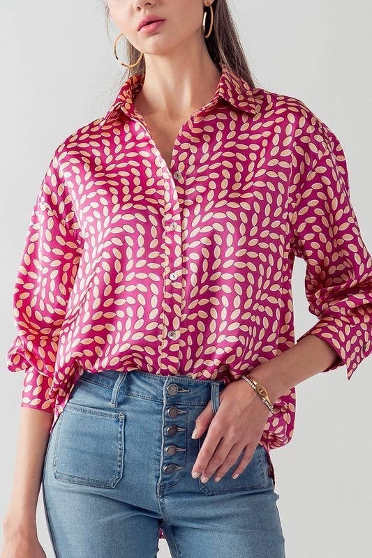 Elsie All Over Printed Button Down Top - Hot Pink — alternate view 3