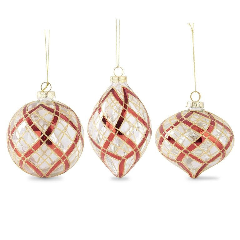 Clear Glass Ornament With Glittered Red & Gold Plaid