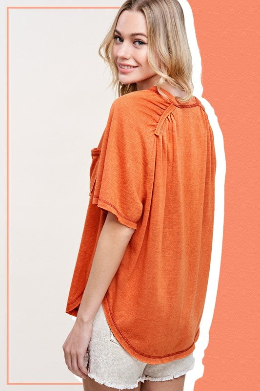 Raglan Short Sleeve Front Pocket Round Neck Top — alternate view 3