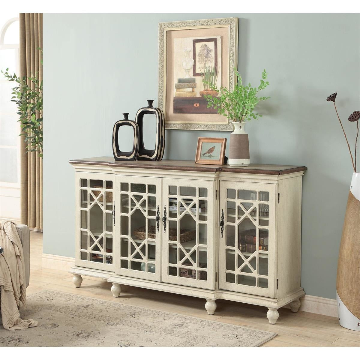 Textured Ivory 4 Door Media Credenza