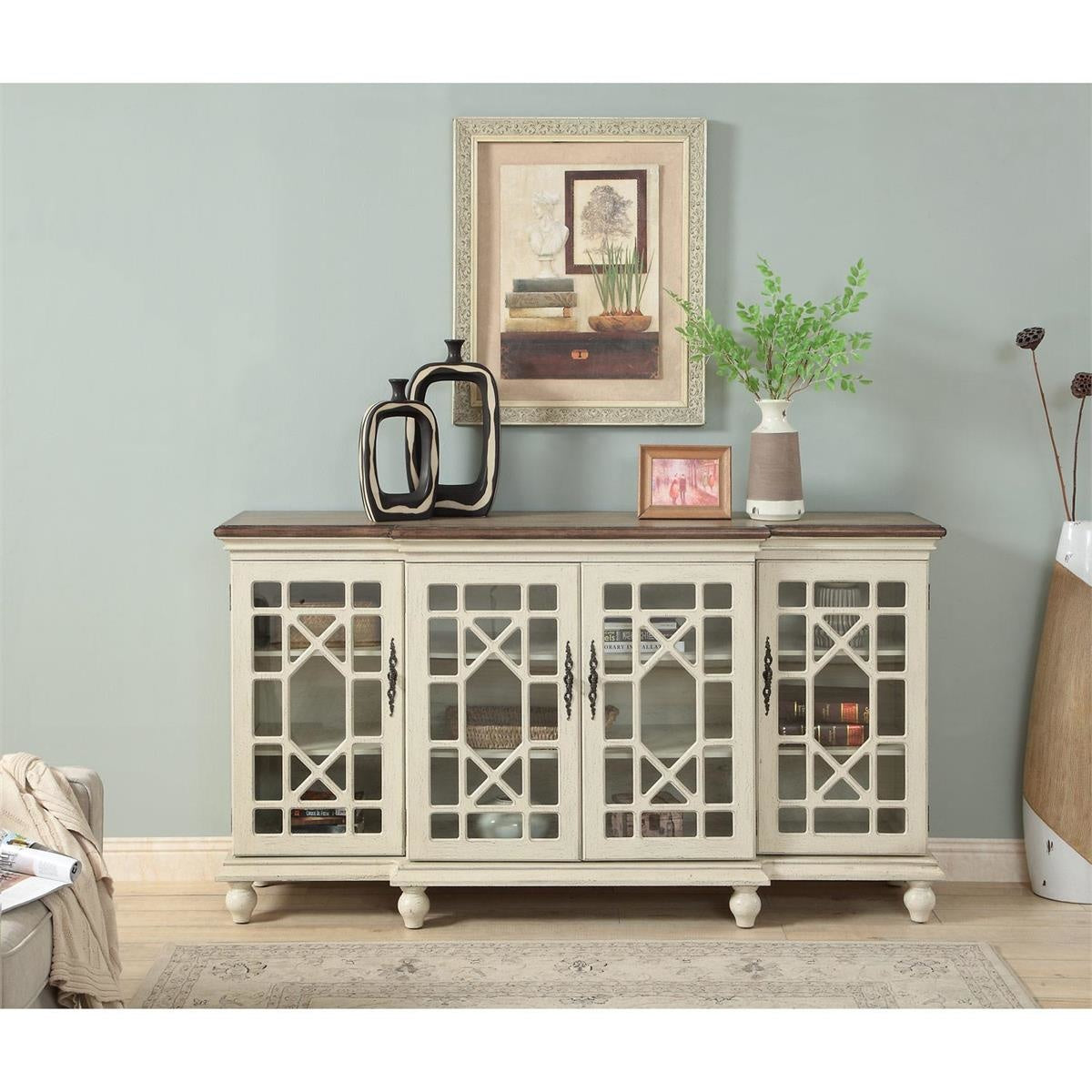 Textured Ivory 4 Door Media Credenza — alternate view 2