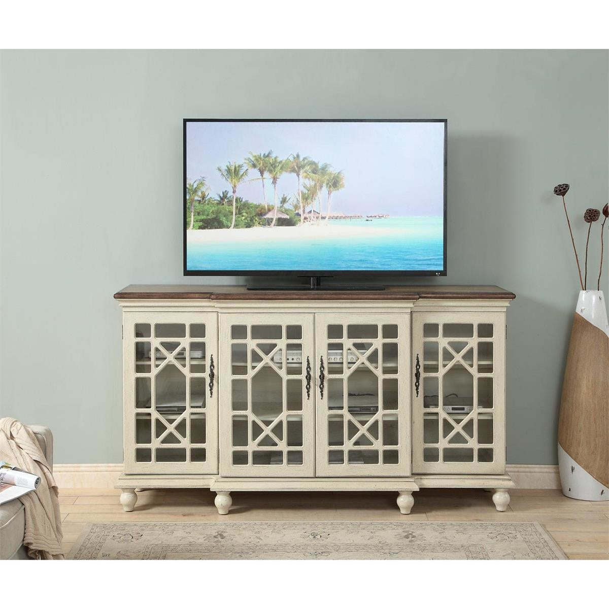 Textured Ivory 4 Door Media Credenza — alternate view 3
