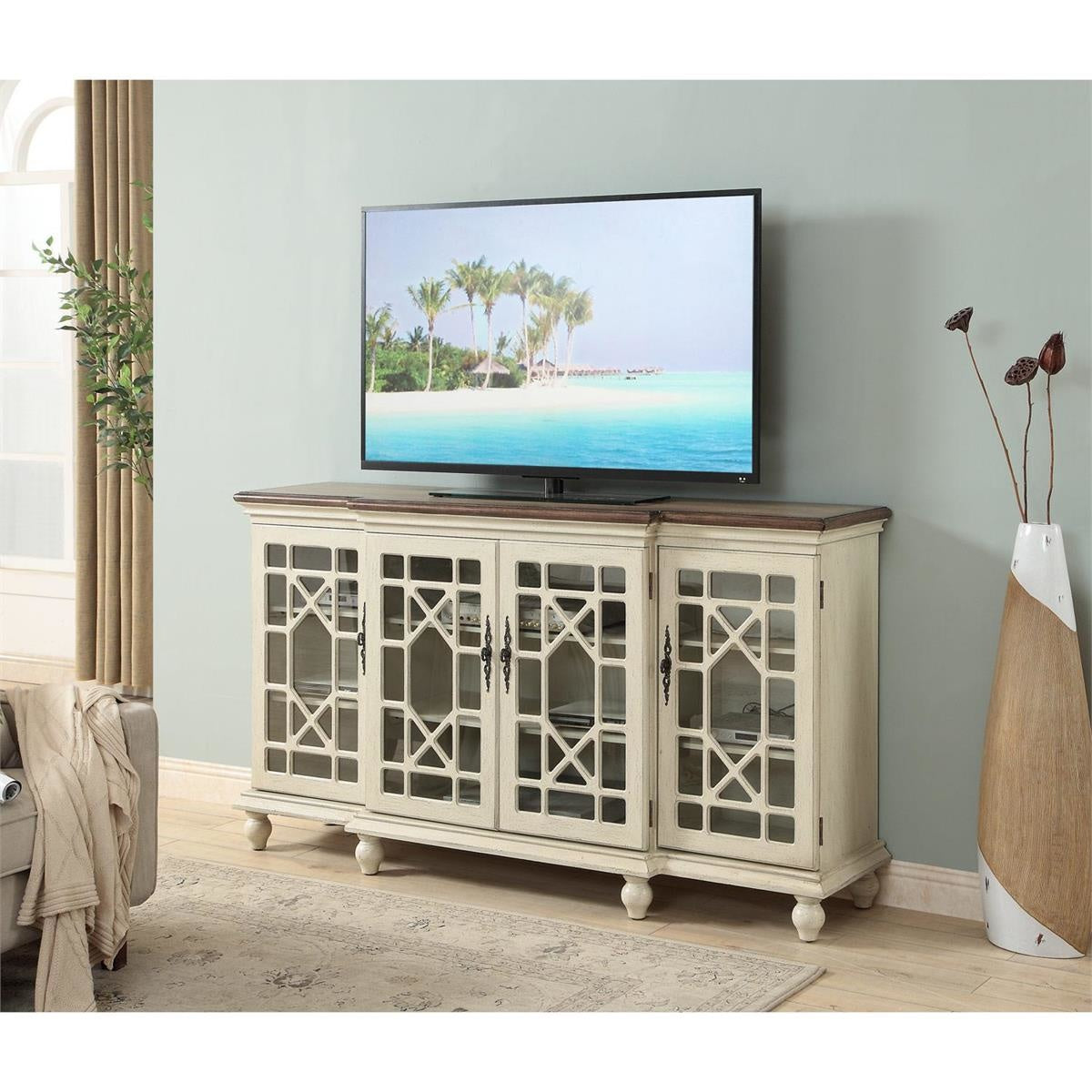 Textured Ivory 4 Door Media Credenza — alternate view 4