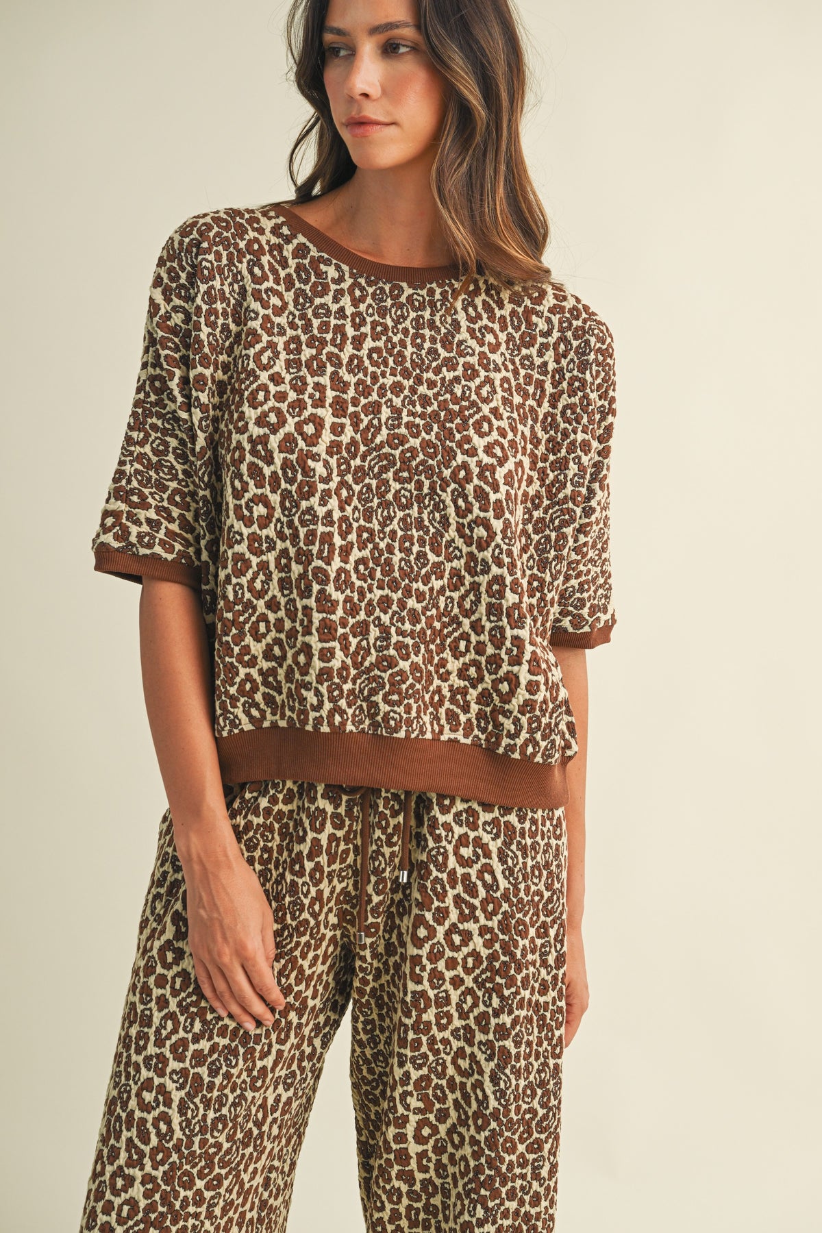 Leopard Jacquard Top & Wide Pants Set — alternate view 2